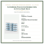Product Specifications – SuperBobs Polyester Bobbin 12pk M-Style Baby Blue