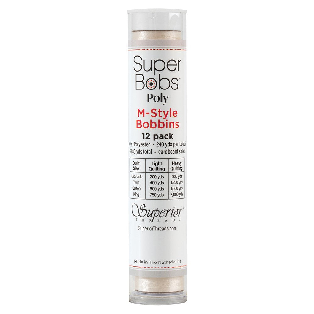 SuperBobs Polyester Bobbin 12pk M-Style Off White