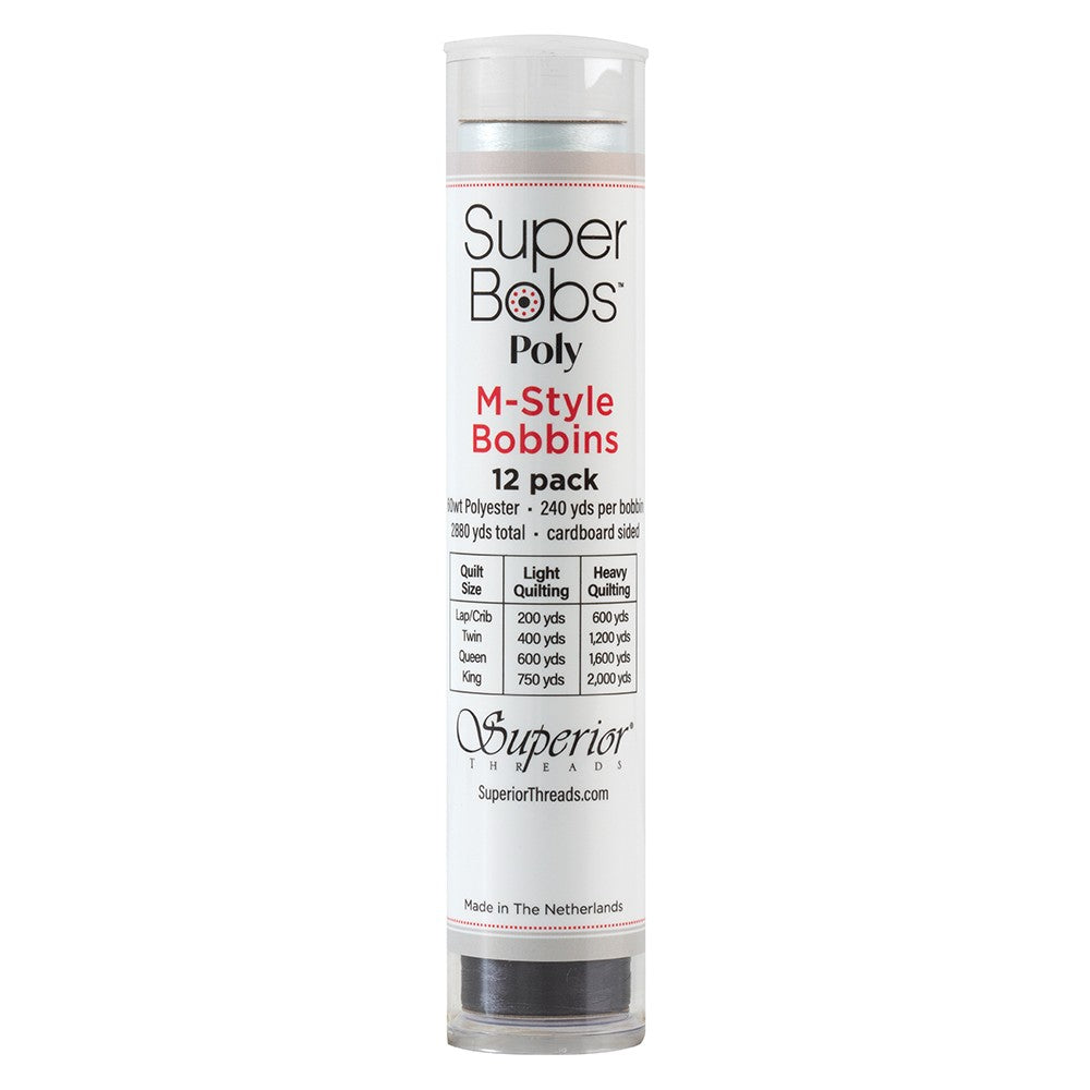 SuperBobs Polyester Bobbin 12pk M-Style Monochrome