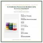 Product Specifications – SuperBobs Polyester Bobbin 12pk M-Style Rainbow