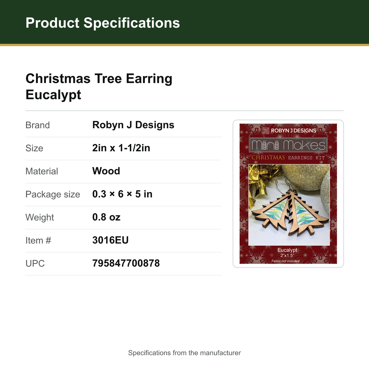 Product Specifications – Christmas Tree Earring Eucalypt