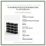 Product Specifications – SuperBobs Polyester Bobbin 12pk Class 15 Black