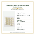 Product Specifications – SuperBobs Polyester Bobbin 12pk Class 15 Ivory