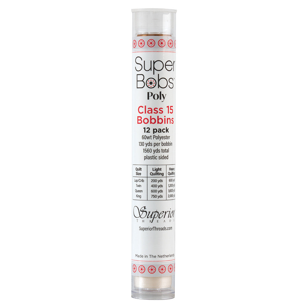 SuperBobs Polyester Bobbin 12pk Class 15 Neutral
