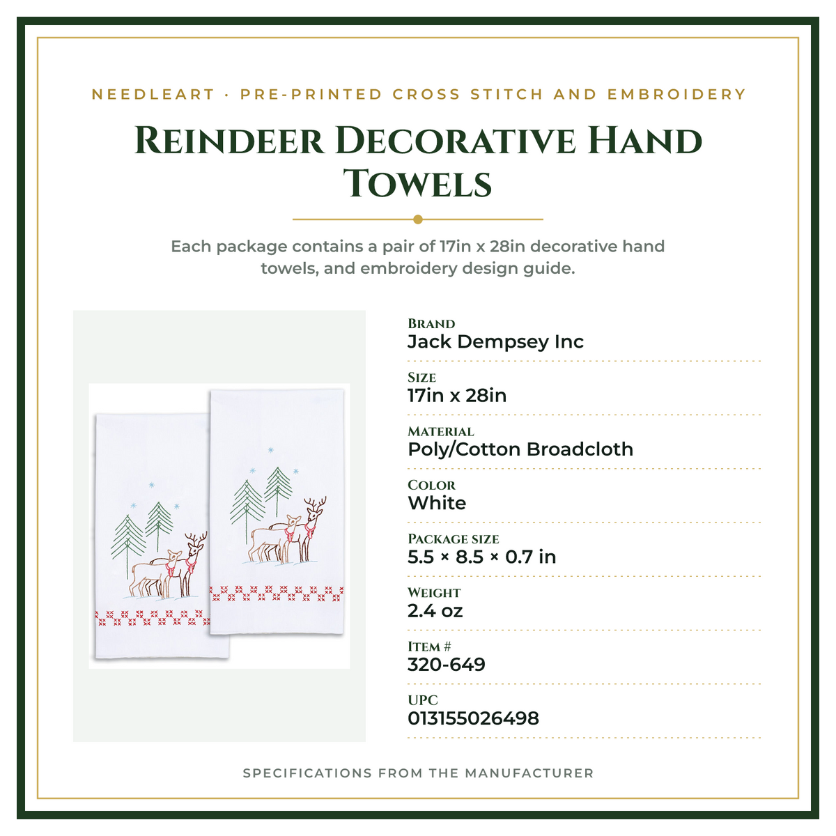 Product Specifications – Reindeer Decorative Hand Towels