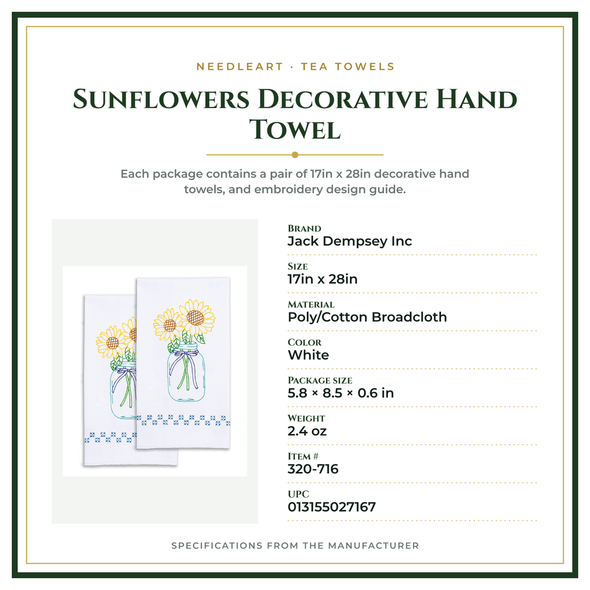 Product Specifications – Sunflowers Decorative Hand Towel
