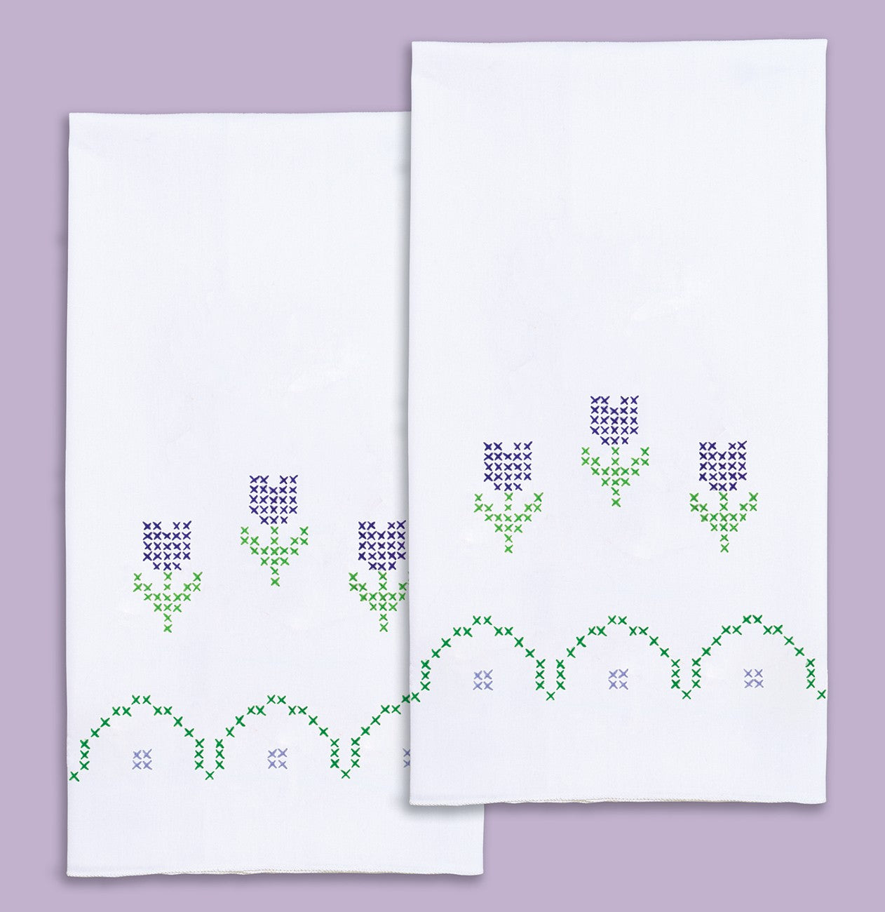 Cross-Stitch Tulips Decorative Hand Towels