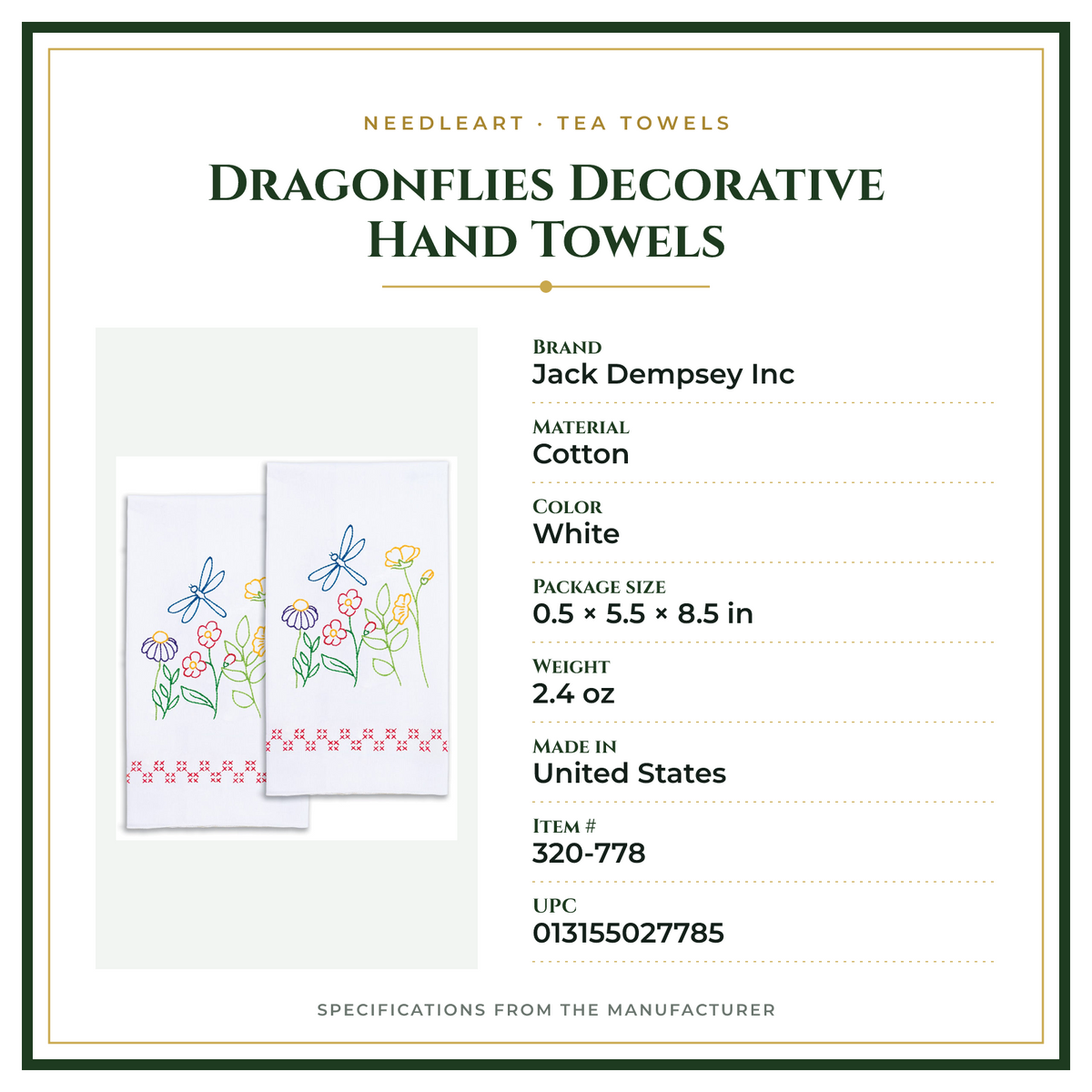 Product Specifications – Dragonflies Decorative Hand Towels