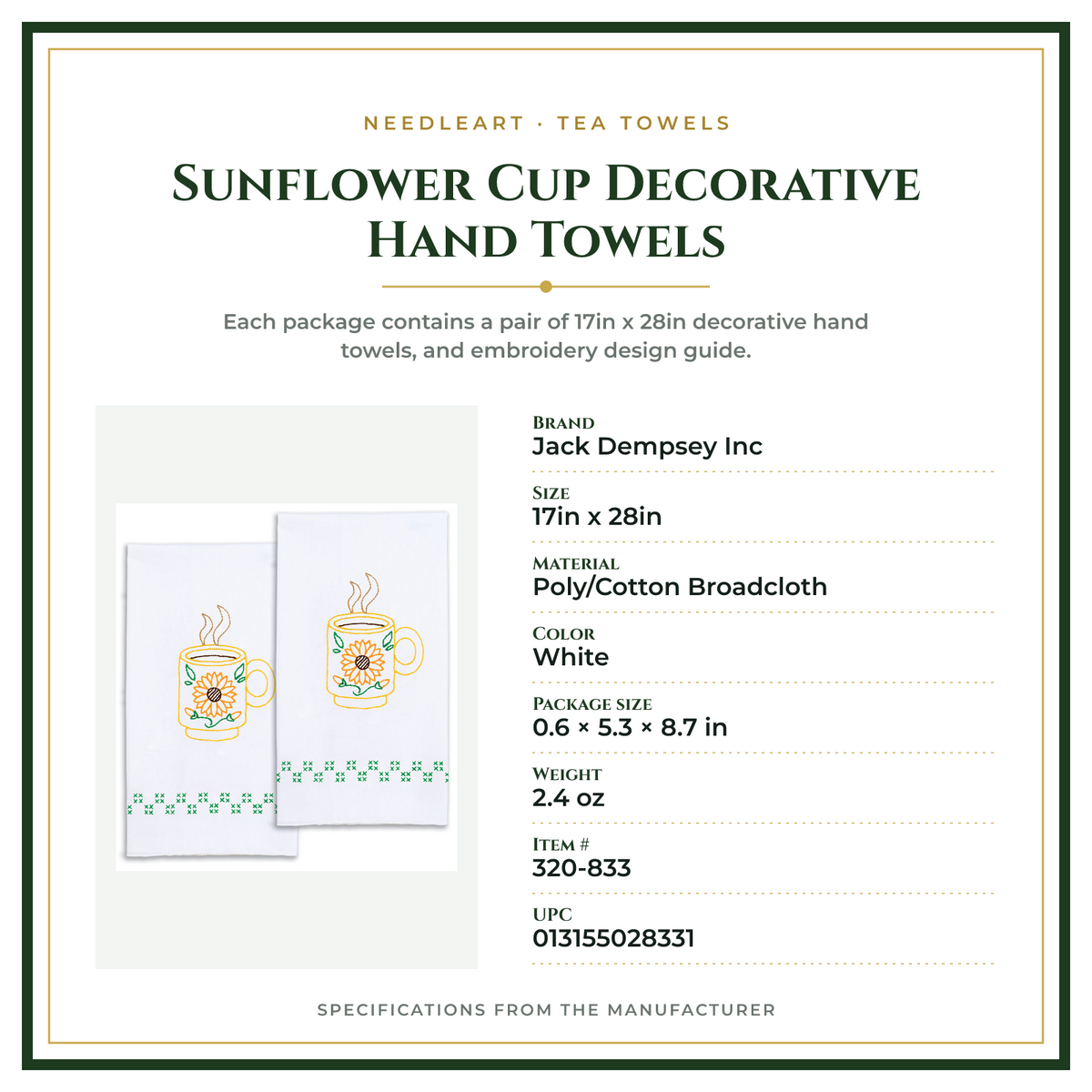 Product Specifications – Sunflower Cup Decorative Hand Towels