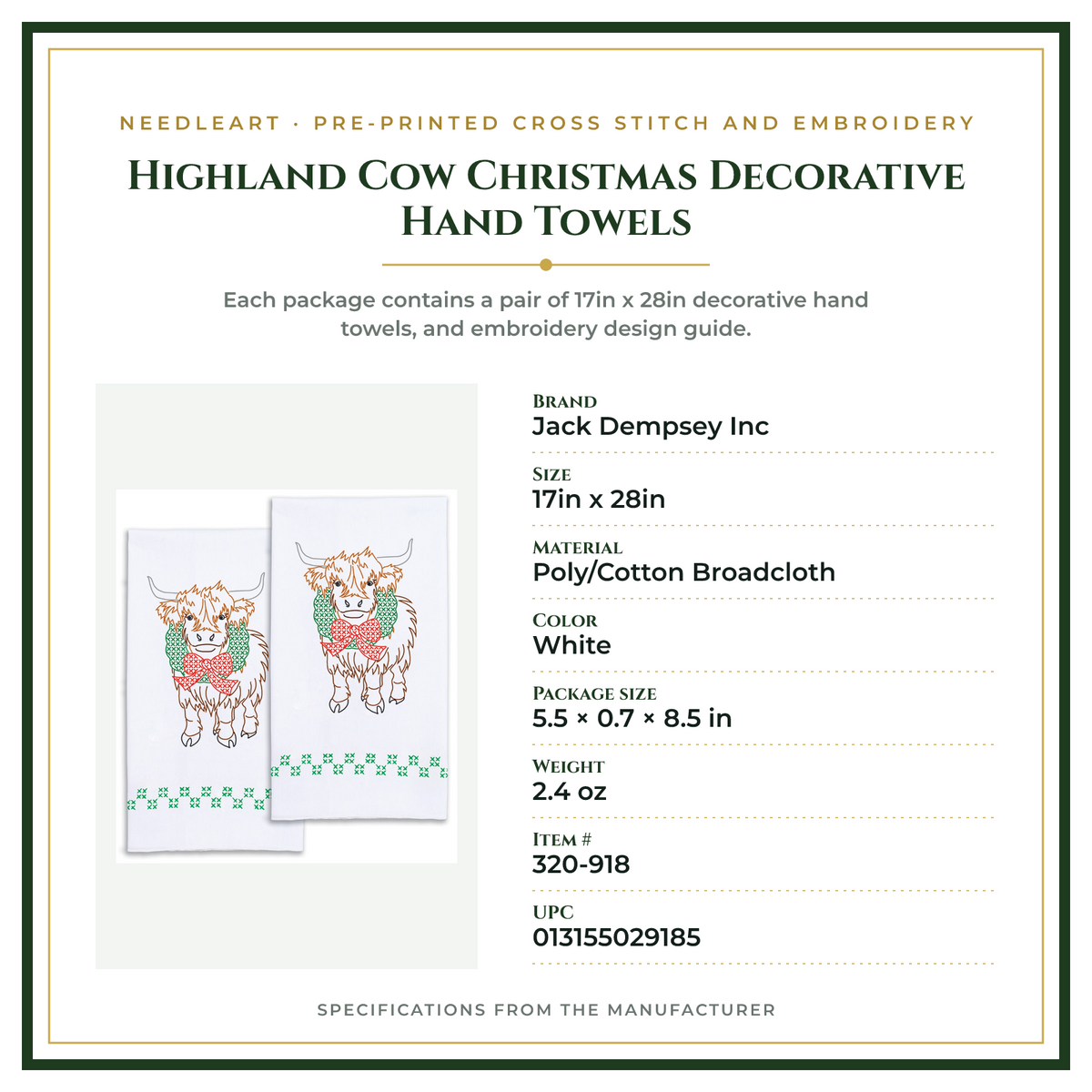 Product Specifications – Highland Cow Christmas Decorative Hand Towels