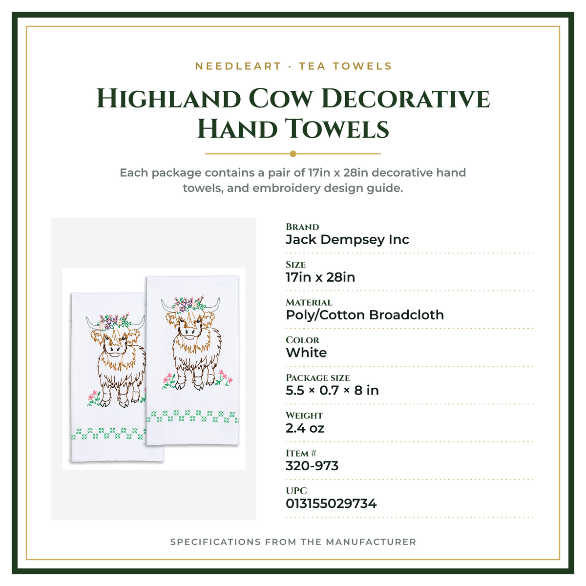 Product Specifications – Highland Cow Decorative Hand Towels