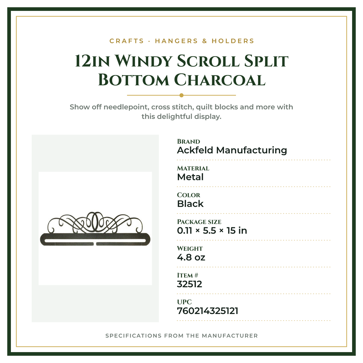 Product Specifications – 12in Windy Scroll Split Bottom Charcoal