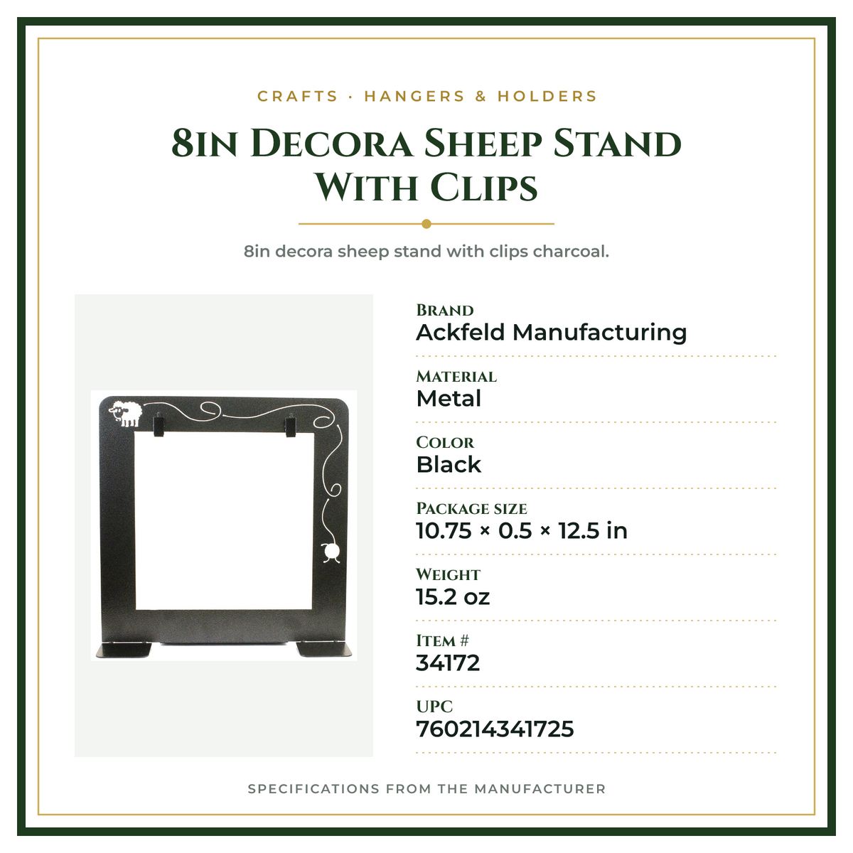 Product Specifications – 8in Decora Sheep Stand With Clips