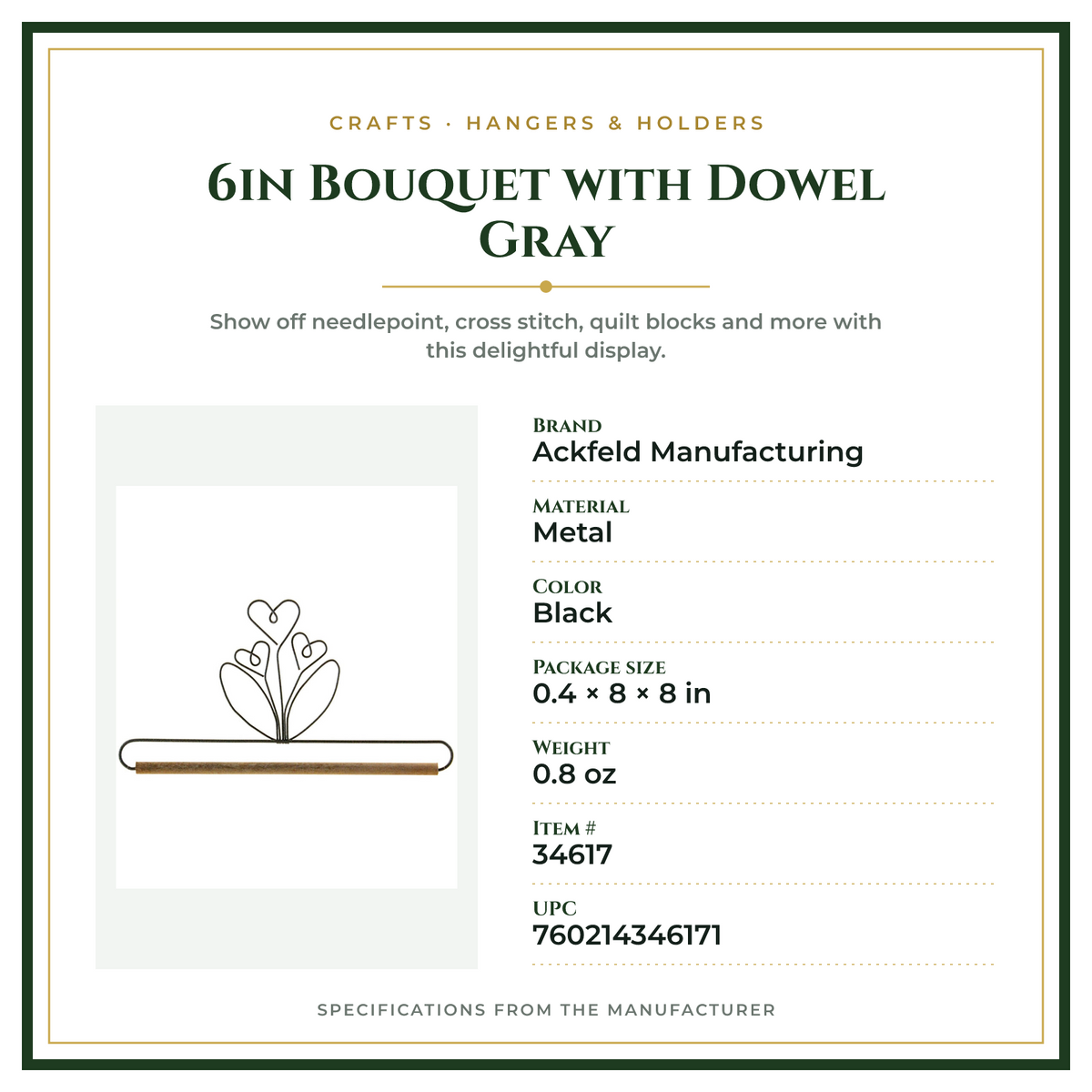 Product Specifications – 6in Bouquet with  Dowel Gray