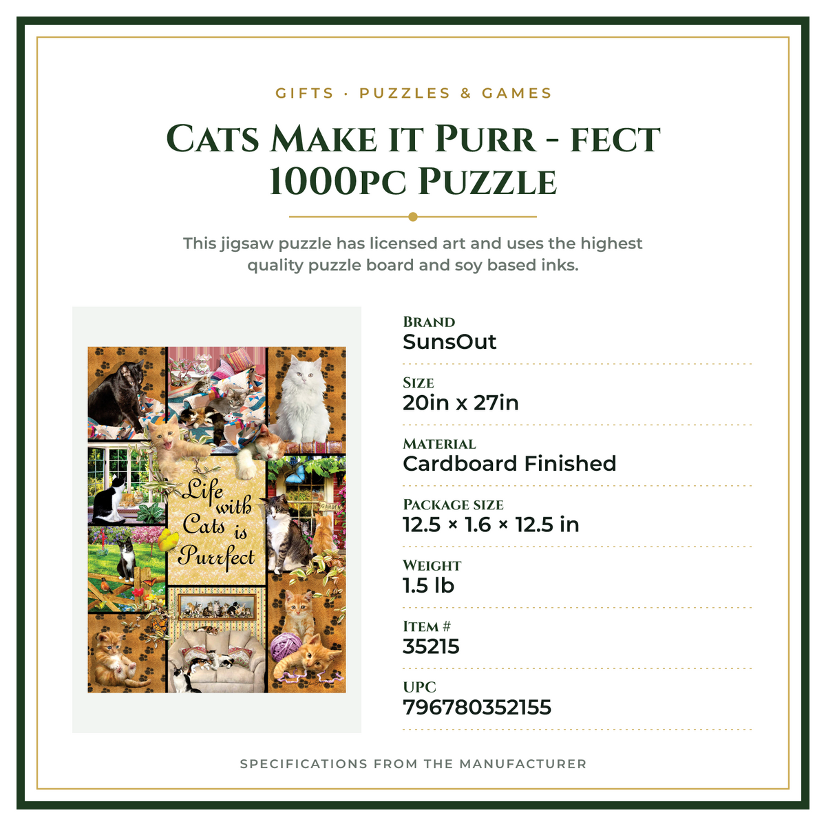 Product Specifications – Cats Make it Purr - fect 1000pc Puzzle