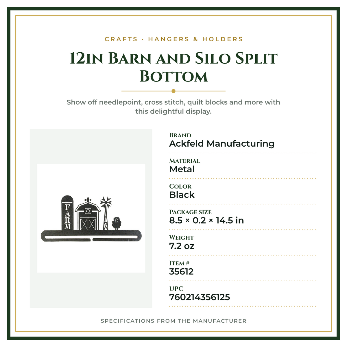 Product Specifications – 12in Barn and Silo Split Bottom