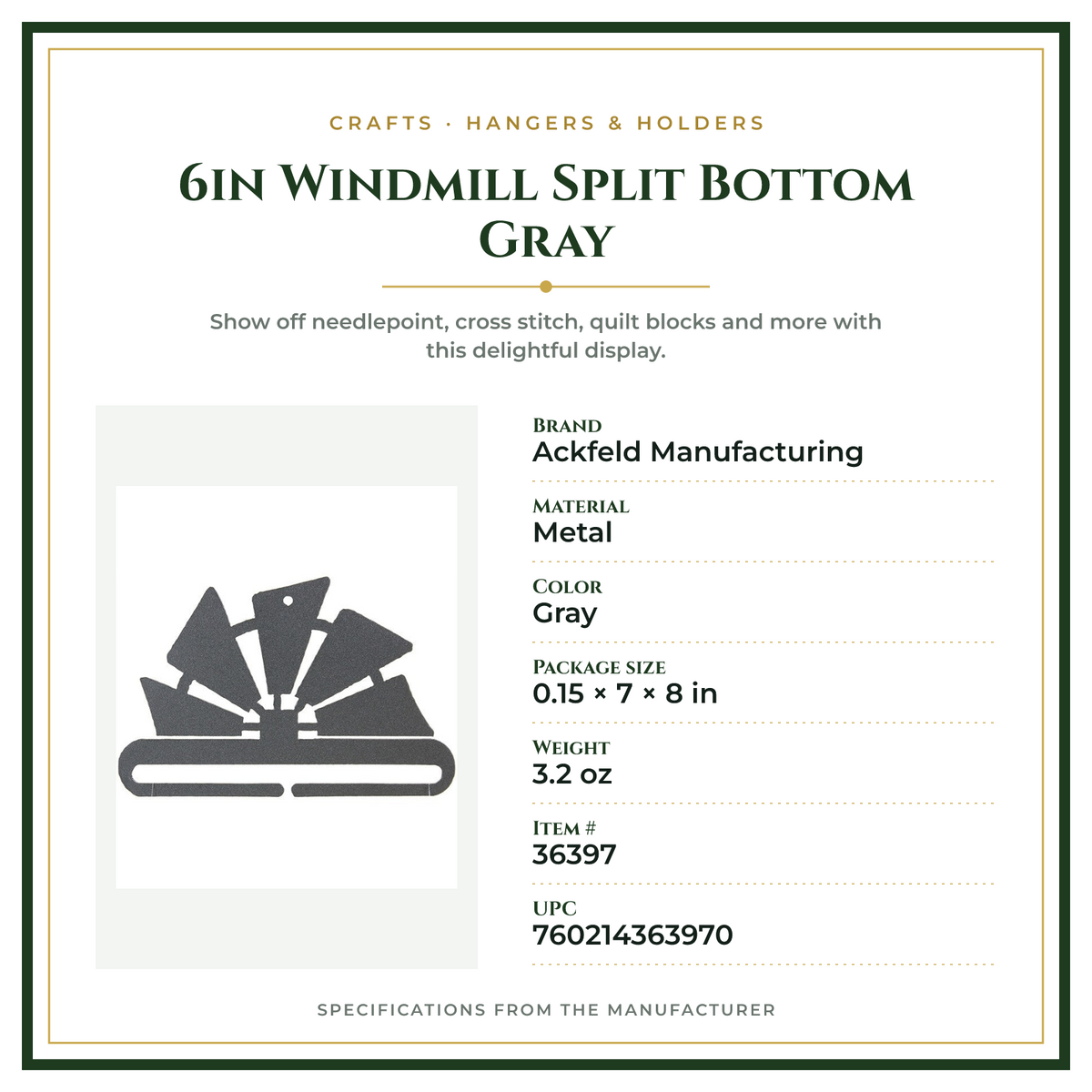 Product Specifications – 6in Windmill Split Bottom Gray