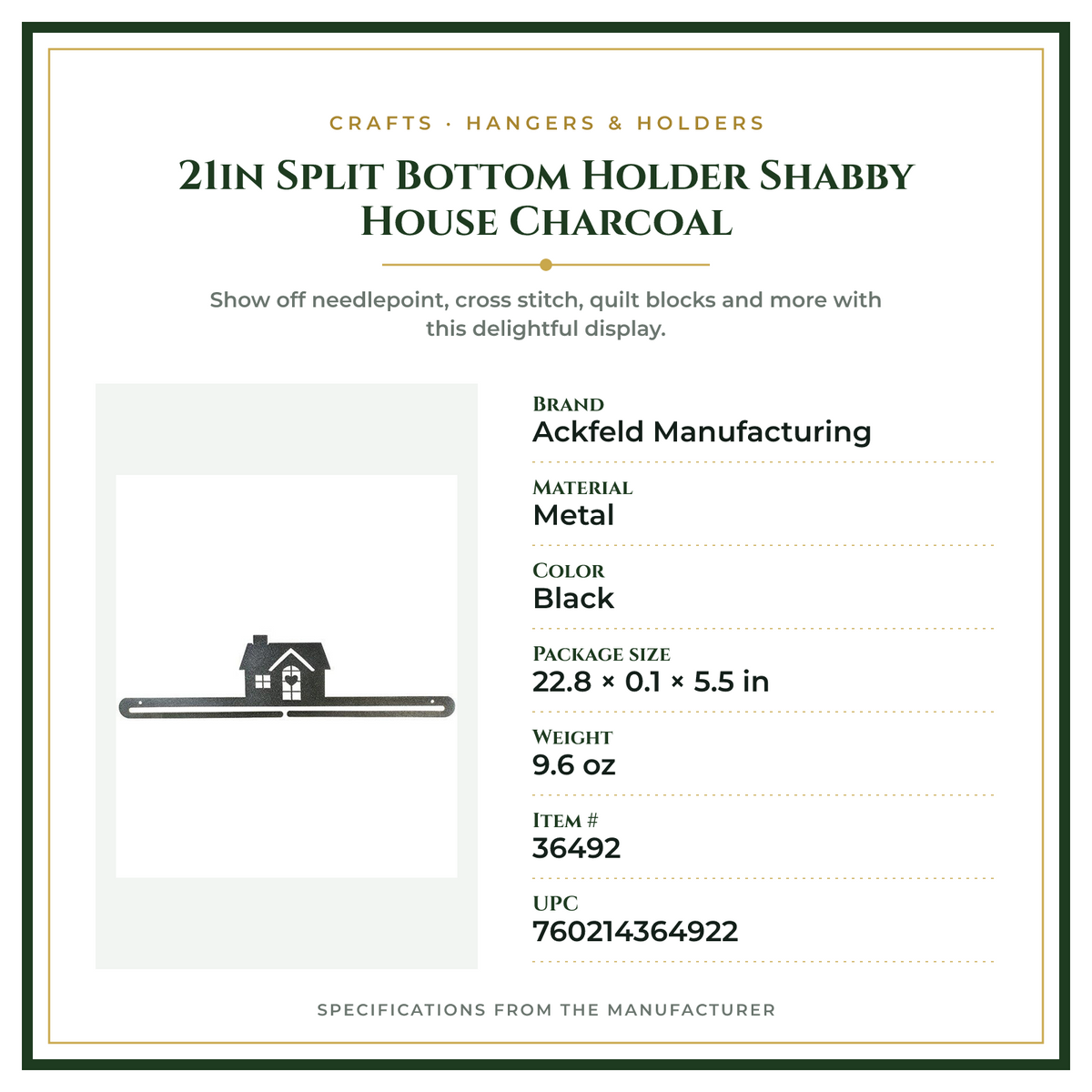 Product Specifications – 21in Split Bottom Holder Shabby House Charcoal