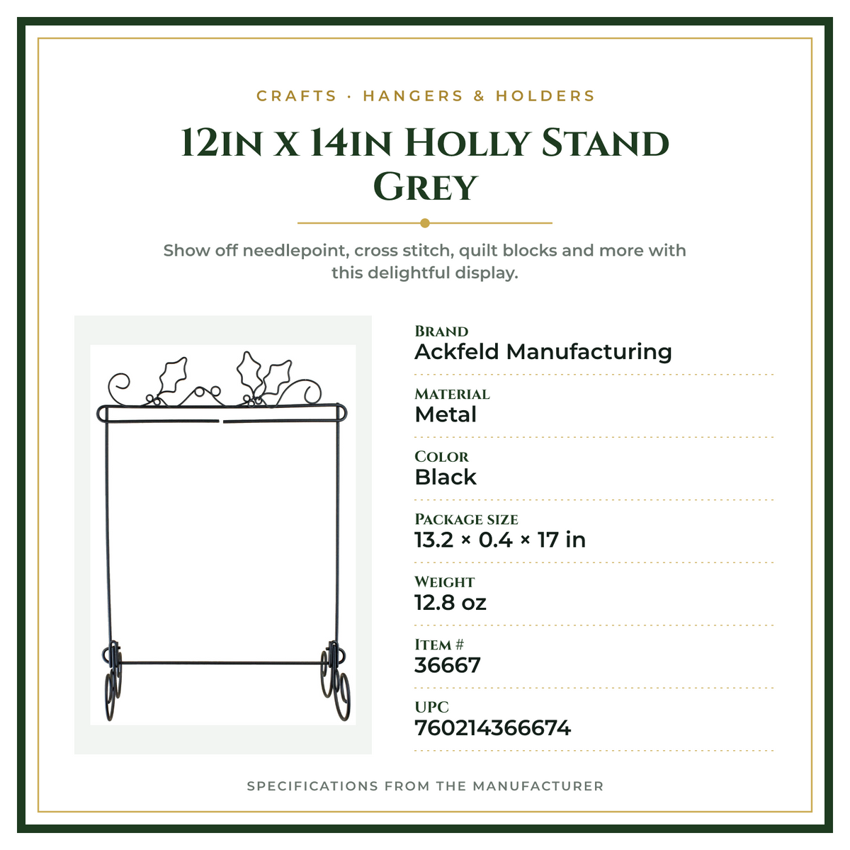Product Specifications – 12in x 14in Holly Stand Grey