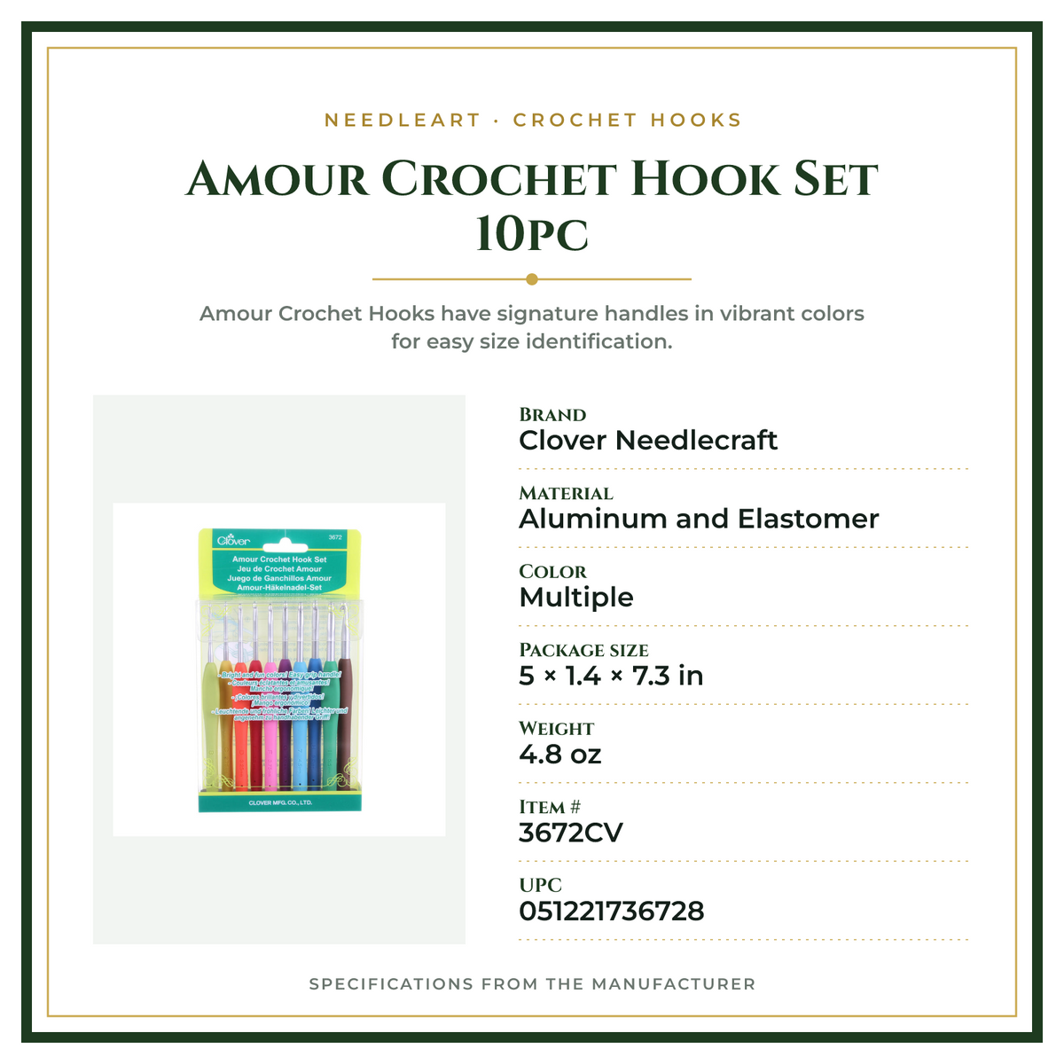 Product Specifications – Amour Crochet Hook Set 10pc