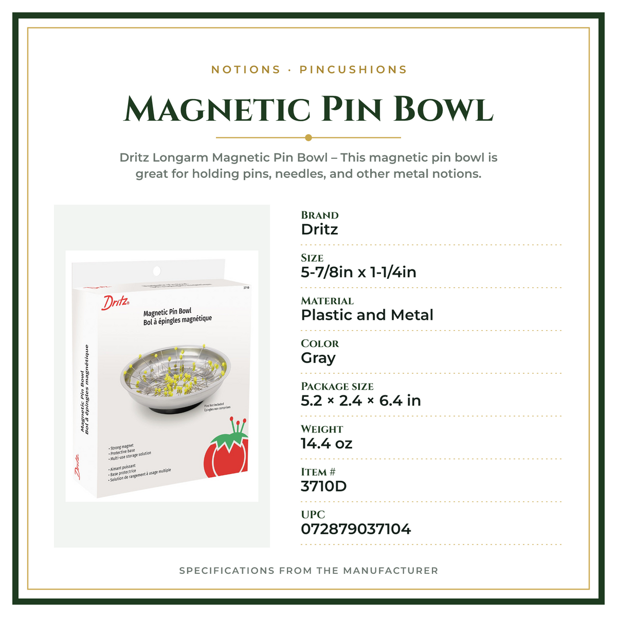 Product Specifications – Magnetic Pin Bowl