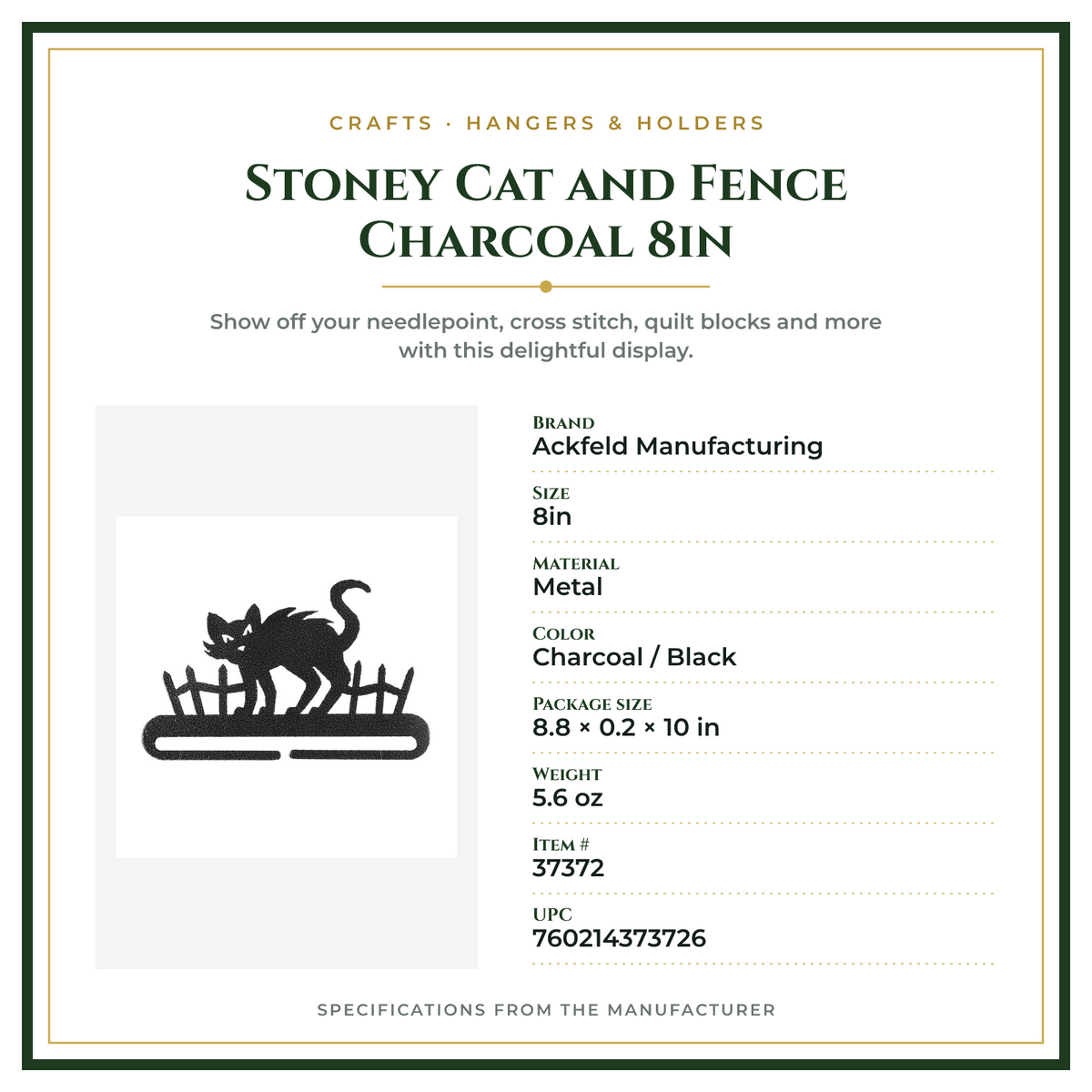 Product Specifications – Stoney Cat and Fence Charcoal 8in