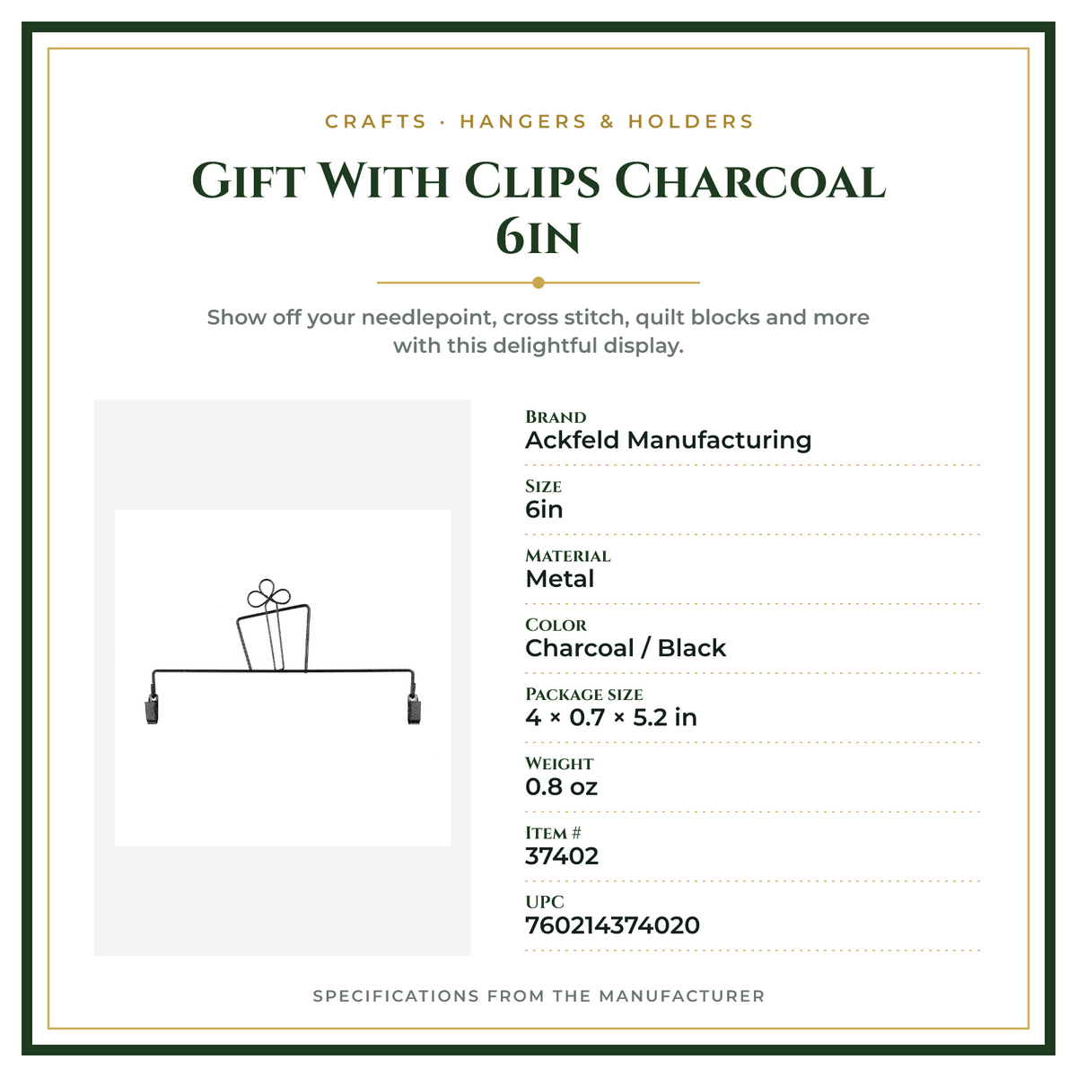 Product Specifications – Gift With Clips Charcoal 6in