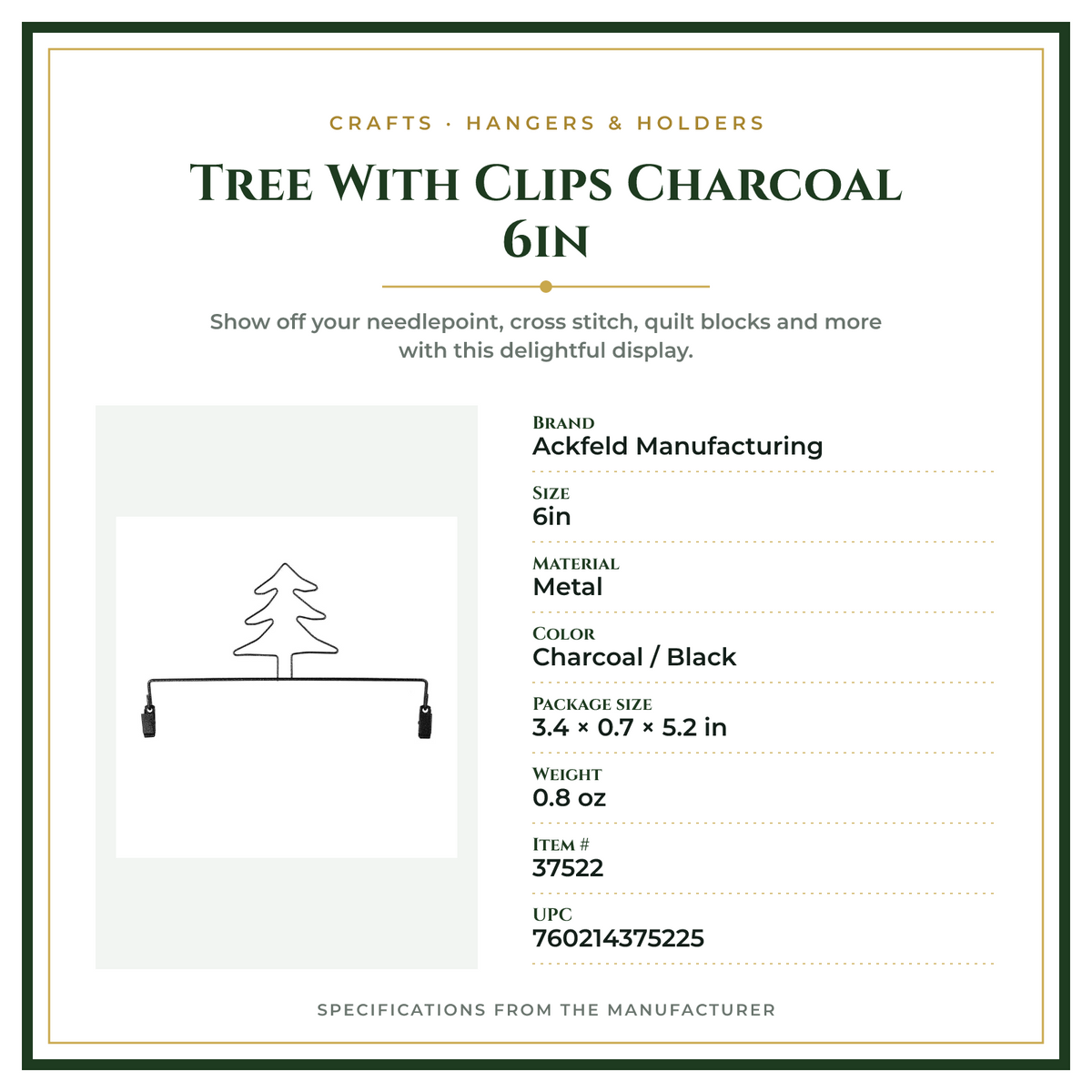 Product Specifications – Tree With Clips Charcoal 6in