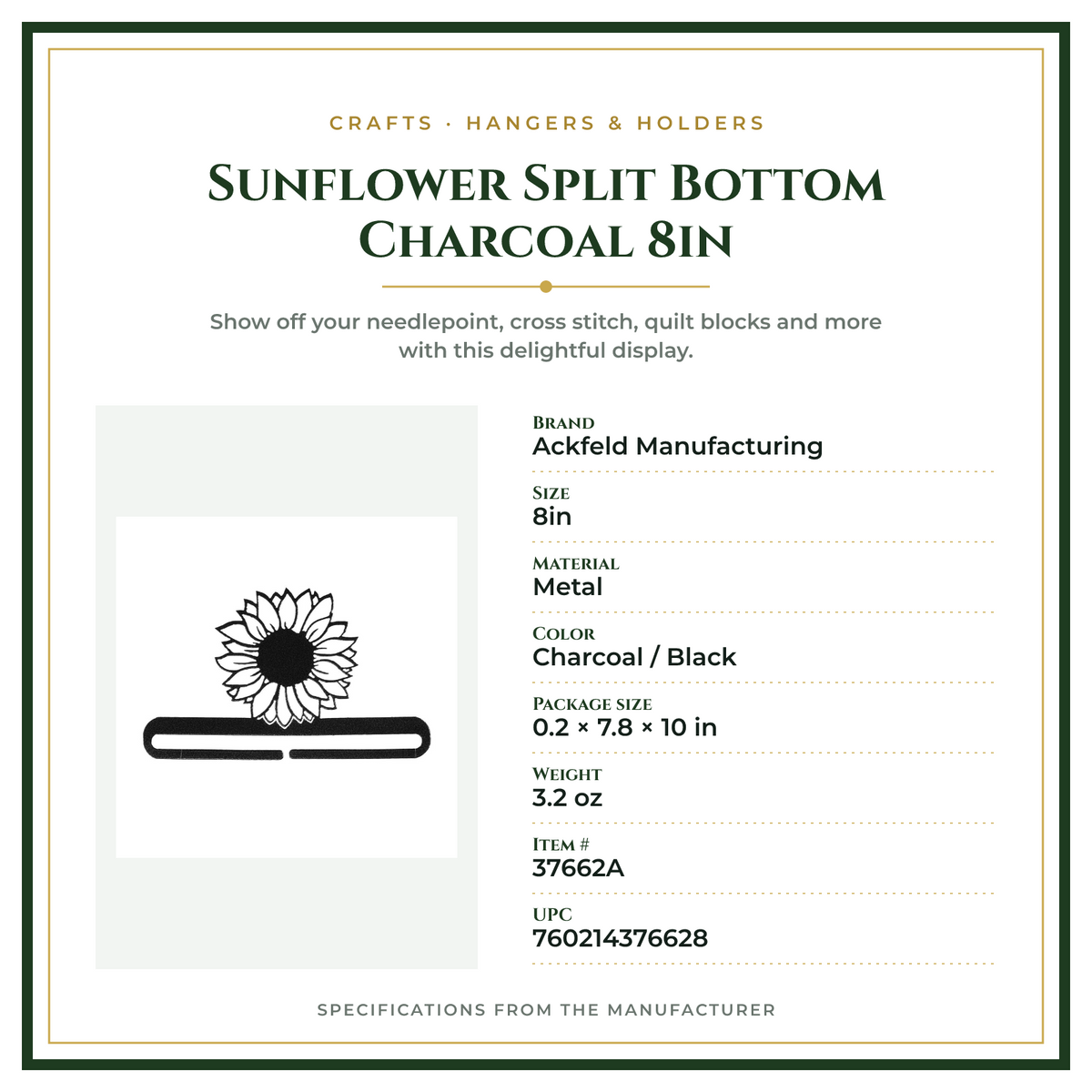 Product Specifications – Sunflower Split Bottom Charcoal 8in