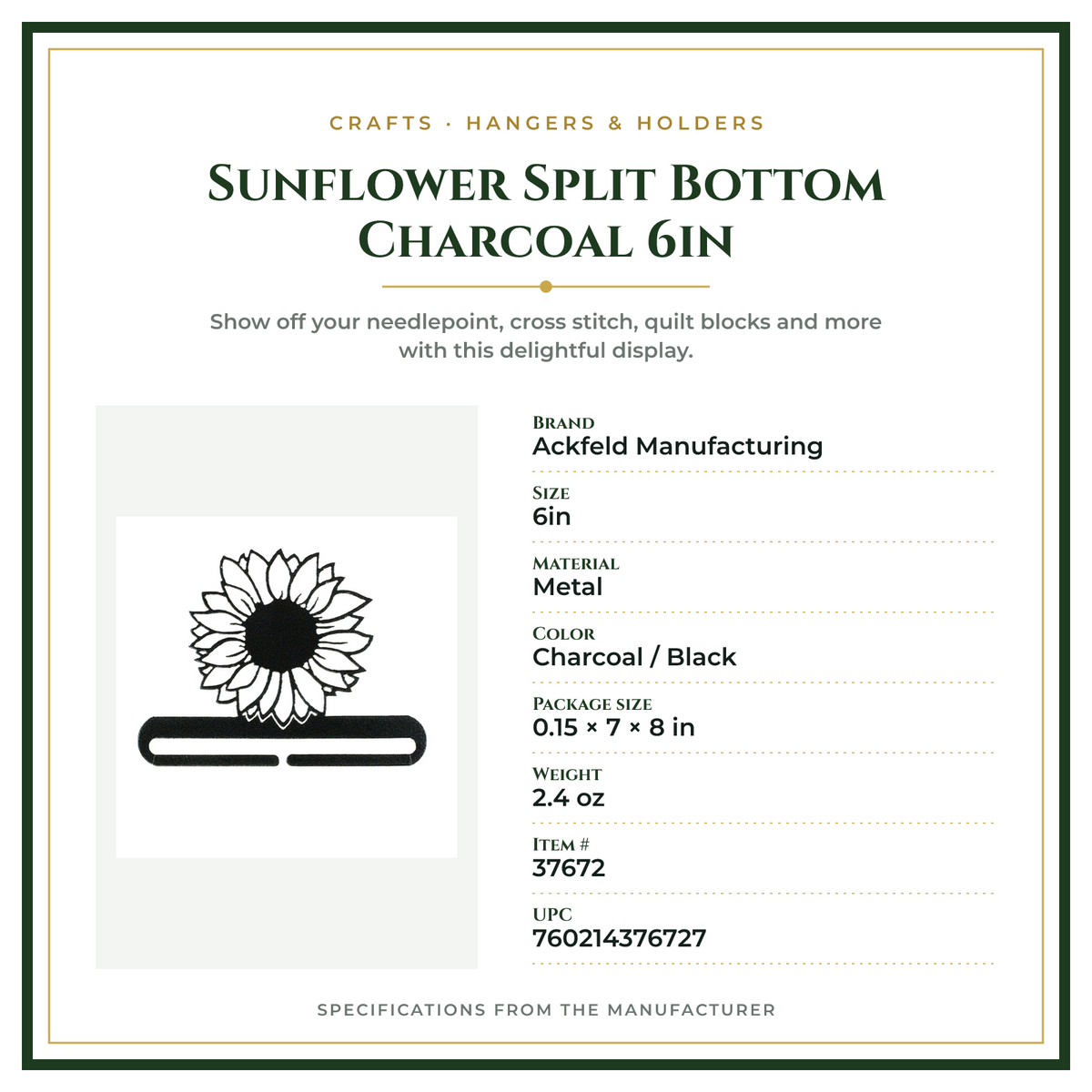 Product Specifications – Sunflower Split Bottom Charcoal 6in