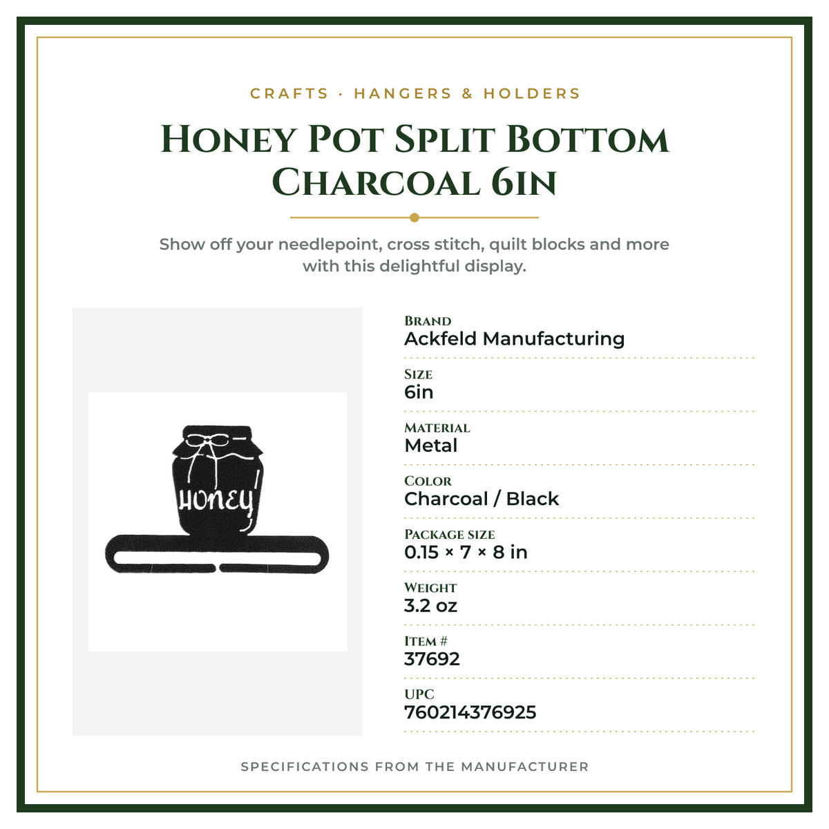 Product Specifications – Honey Pot Split Bottom Charcoal 6in