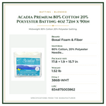Product Specifications – Acadia Premium 80% Cotton 20% Polyester Batting 4oz 72in x 90in