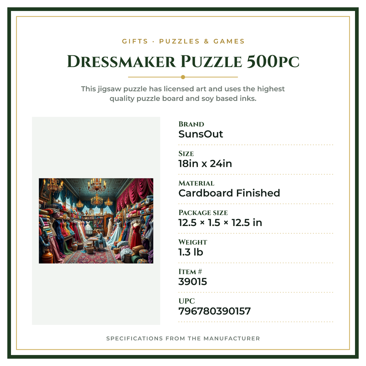 Product Specifications – Dressmaker Puzzle 500pc