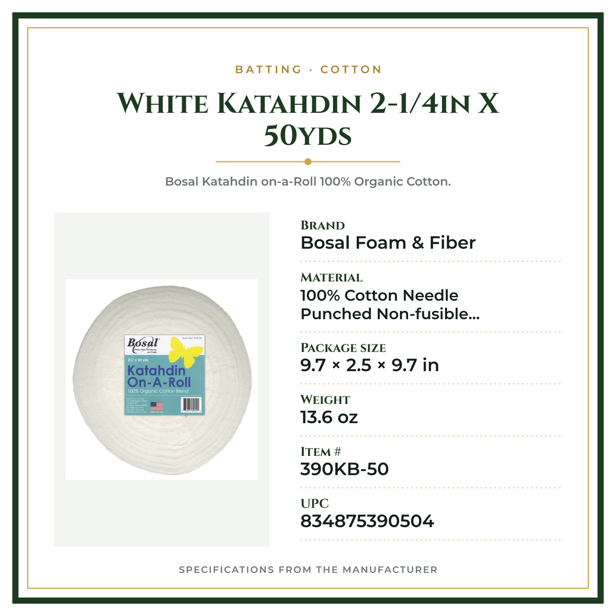 Product Specifications – White Katahdin 2-1/4in X 50yds