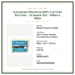 Product Specifications – Katahdin Premium 100% Cotton Batting - Summer 3oz - 108in x 90in