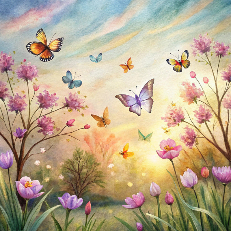 Floral Butterflies Scene Fabric Panel 18