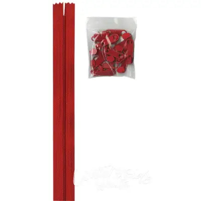 4 yards of 16mm #4.5 zipper chain and 16 Extra-Large Coordinated Pulls Atom Red