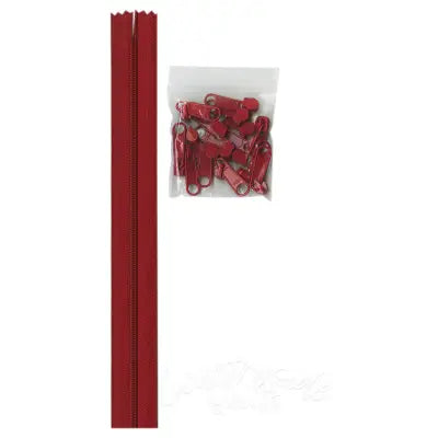 4 yards of 16mm #4.5 zipper chain and 16 Extra-Large Coordinated Pulls Hot Red