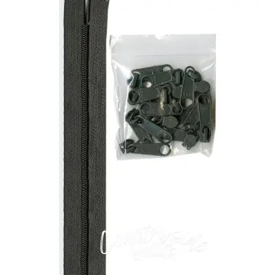 4 yards of 16mm #4.5 zipper chain and 16 Extra-Large Coordinated Pulls Slate Gra