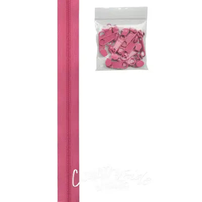 4 yards of 16mm #4.5 zipper chain and 16 Extra-Large Coordinated Pulls Raspberry