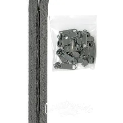 4 yards of 16mm #4.5 zipper chain and 16 Extra-Large Coordinated Pulls Pewter