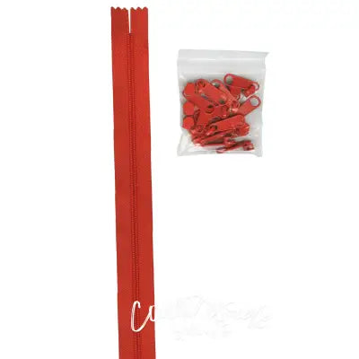 4 yards of 16mm #4.5 zipper chain and 16 Extra-Large Coordinated Pulls Tangerine