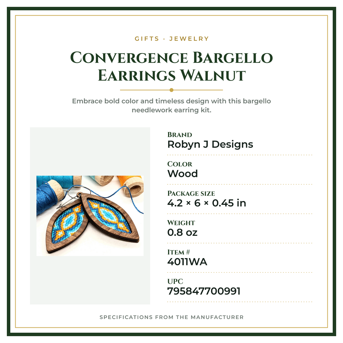 Product Specifications – Convergence Bargello Earrings Walnut