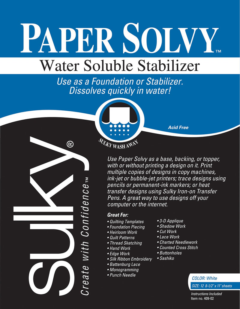 Paper Solvy Water Soluble Stabilizer 8.5in x 11in 12 ct