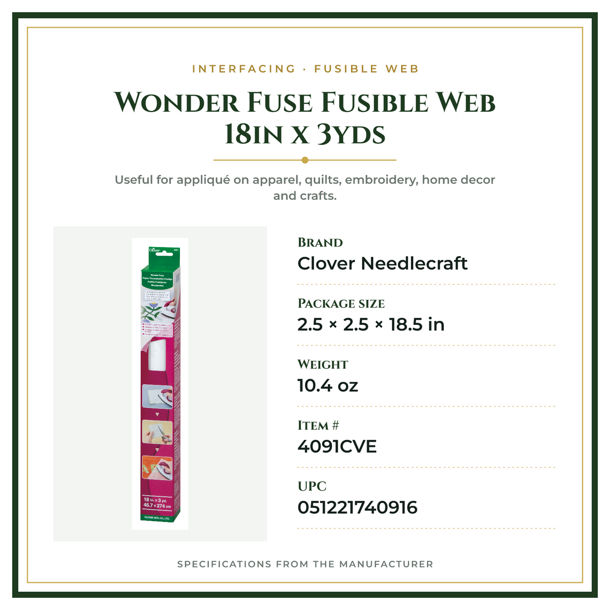 Product Specifications – Wonder Fuse Fusible Web 18in x 3yds