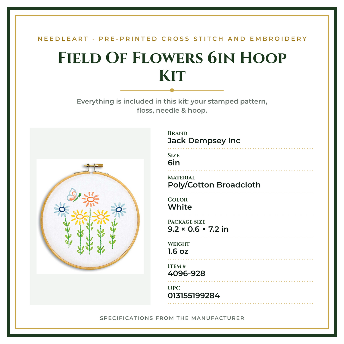 Product Specifications – Field Of Flowers 6in Hoop Kit