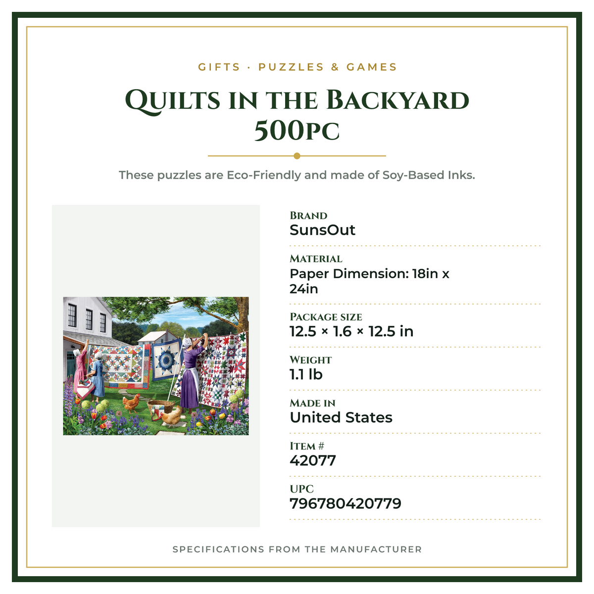 Product Specifications – Quilts in the Backyard 500pc