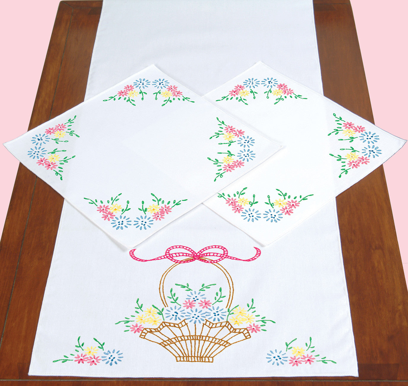 Basket Of Daisies Scarf And Doily Set