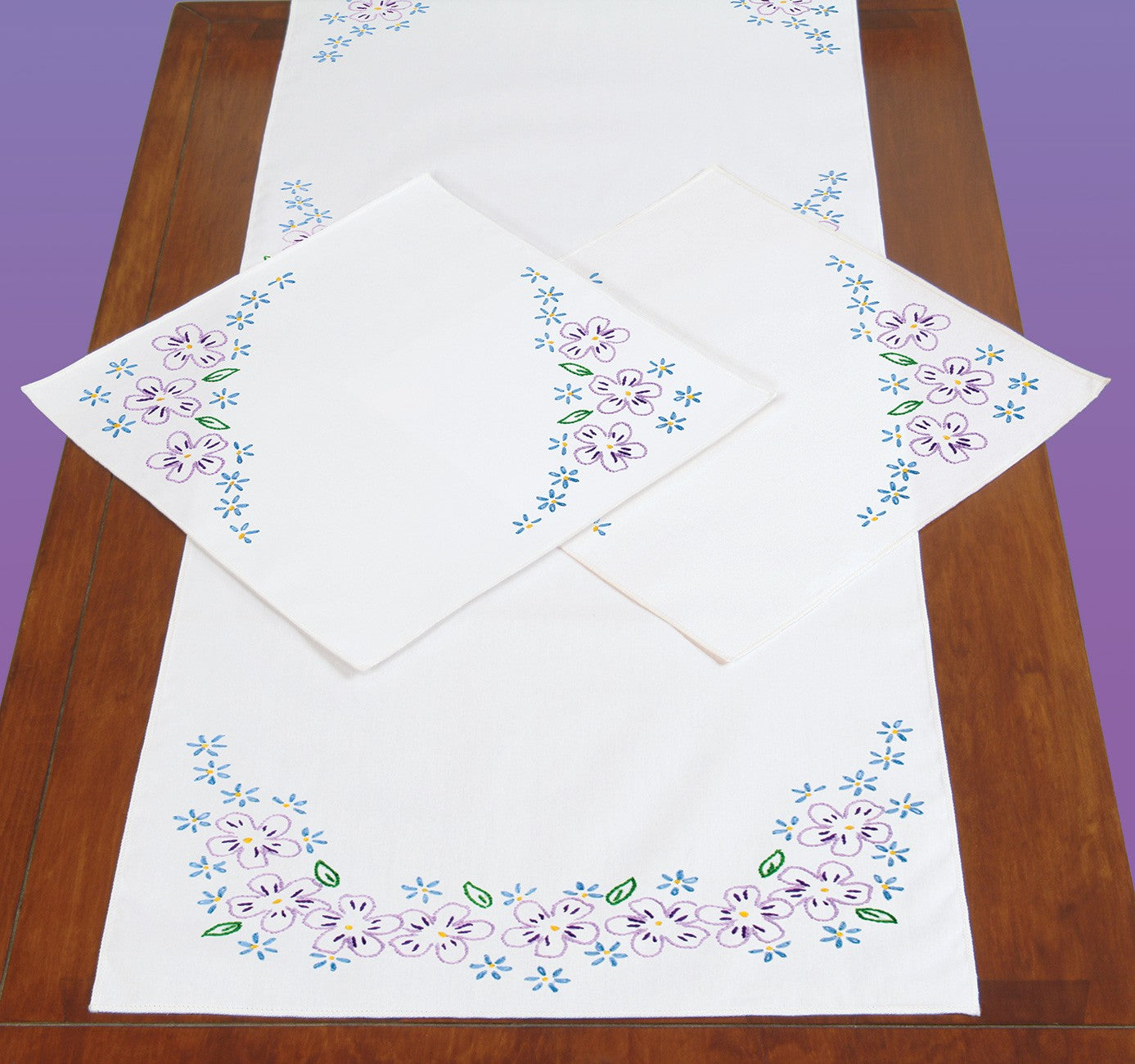 Lavender Flowers Scarf And Doily Set