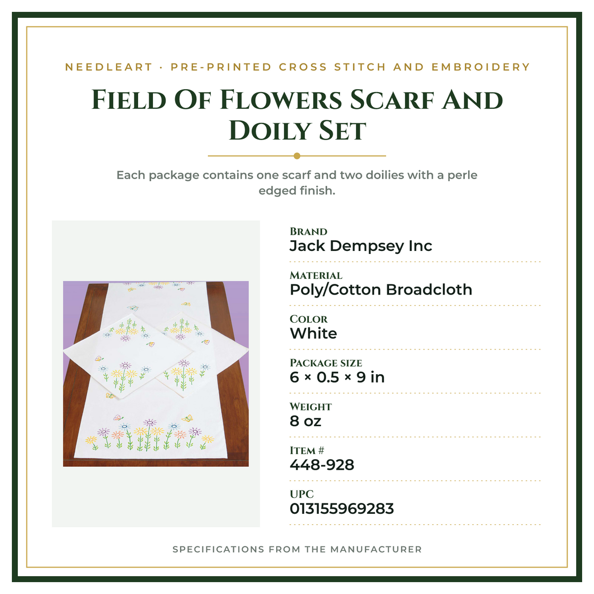 Product Specifications – Field Of Flowers Scarf And Doily Set